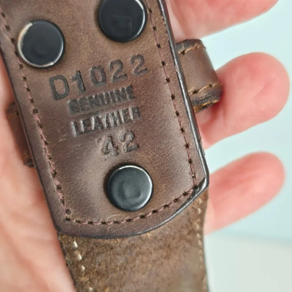 3D Belt Men's 42 Brown Genuine Leather Silver Tone Tooled Buckle Western Cowboy